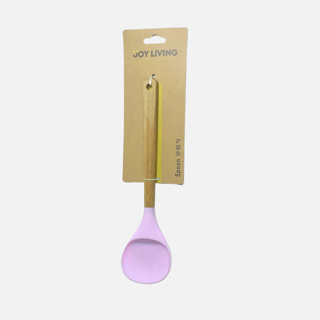 SILICONE SOUP SPOON WITH WOODEN HANDLE