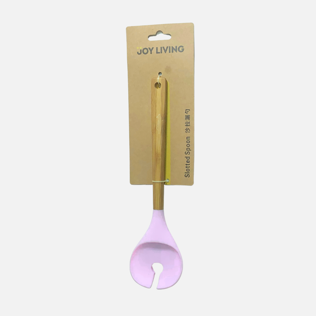 SILICONE SLOTTED SPOON WITH WOODEN HANDLE