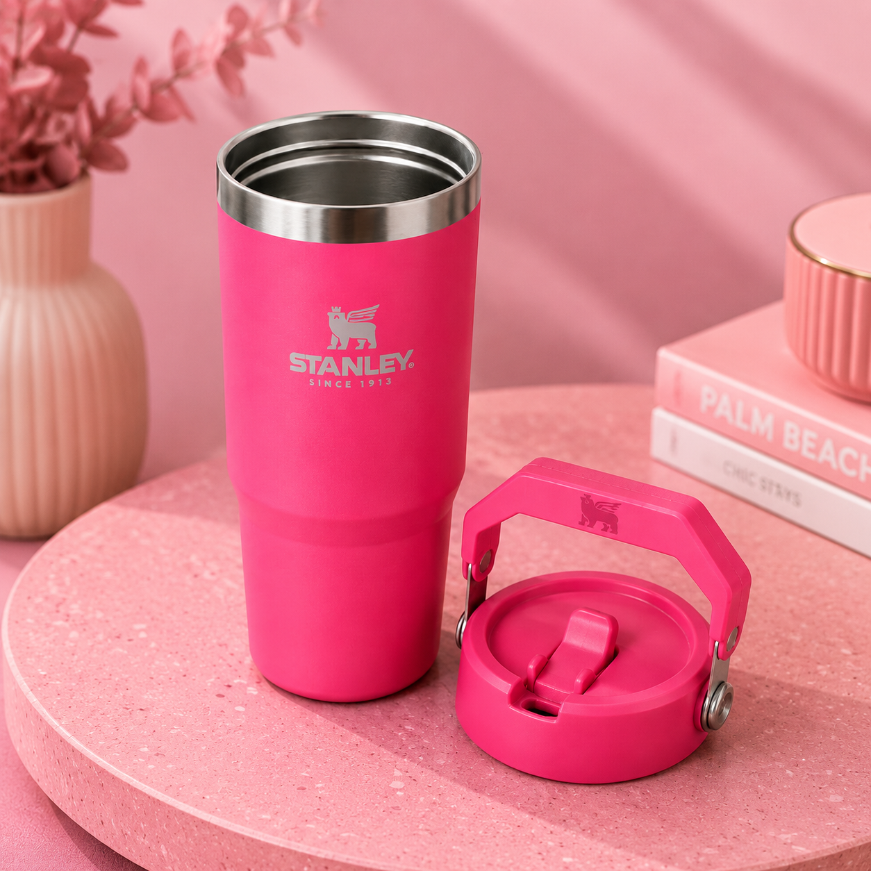 Stanley IceFlow Flip Straw Tumbler 30oz (0.88L) – Barbie Pink Stainless Steel Insulated Water Bottle with Handle