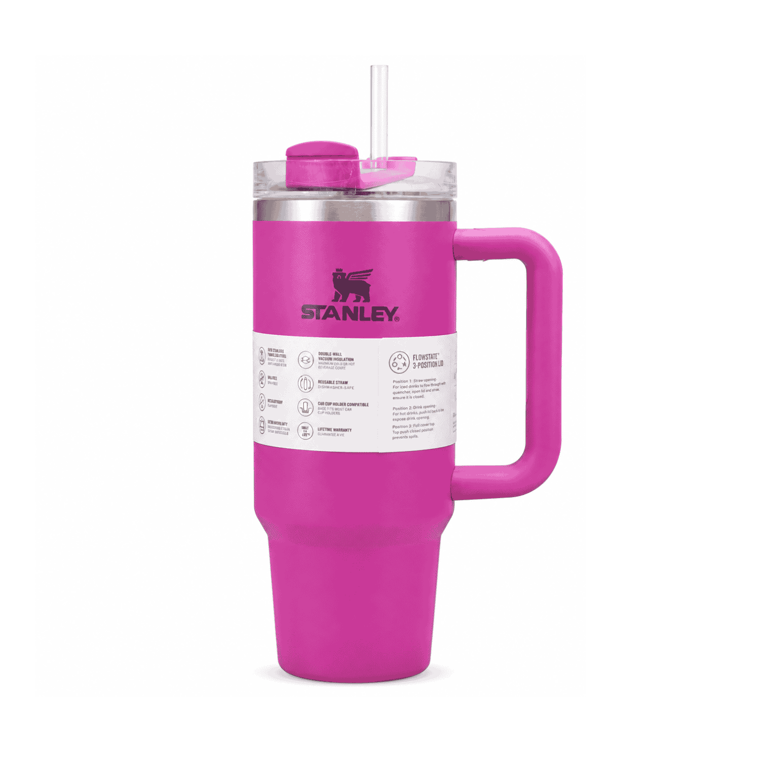 Stanley Quencher H2.0 FlowState™ Tumbler 30oz (0.88L) – Pink Stainless Steel Insulated Tumbler with Straw &amp; Handle
