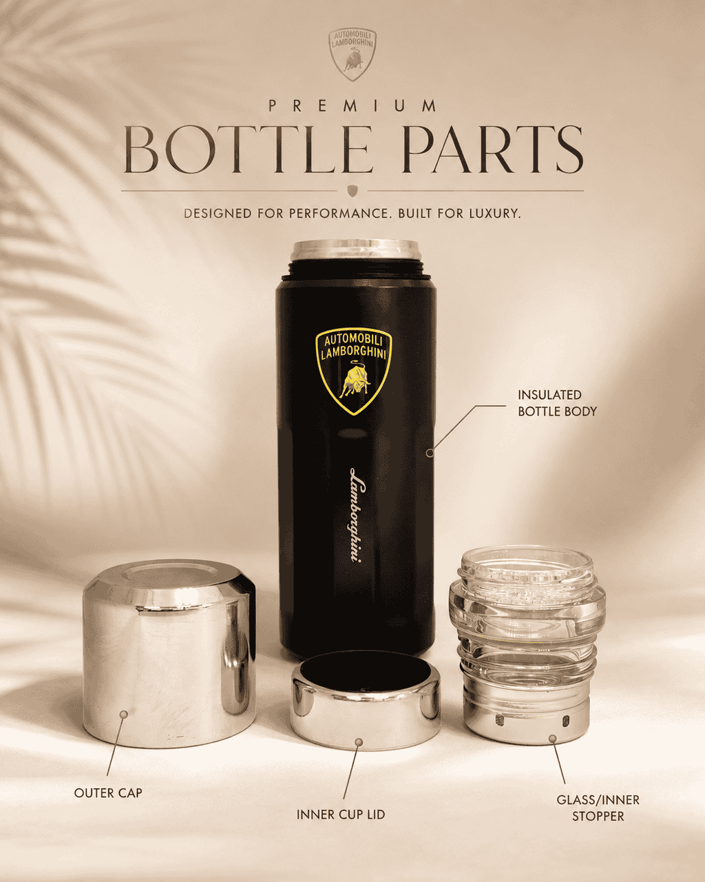 Automobili Lamborghini Luxury Insulated 500ML Bottle | Premium Stainless Steel Vacuum Flask (Black &amp; White Edition)