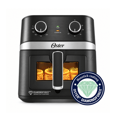 Oster®️ Manual Air Fryer CKSTAF60WMDF | DiamondForce Non-Stick Coating | 6L Capacity with Viewing Window & Internal Light