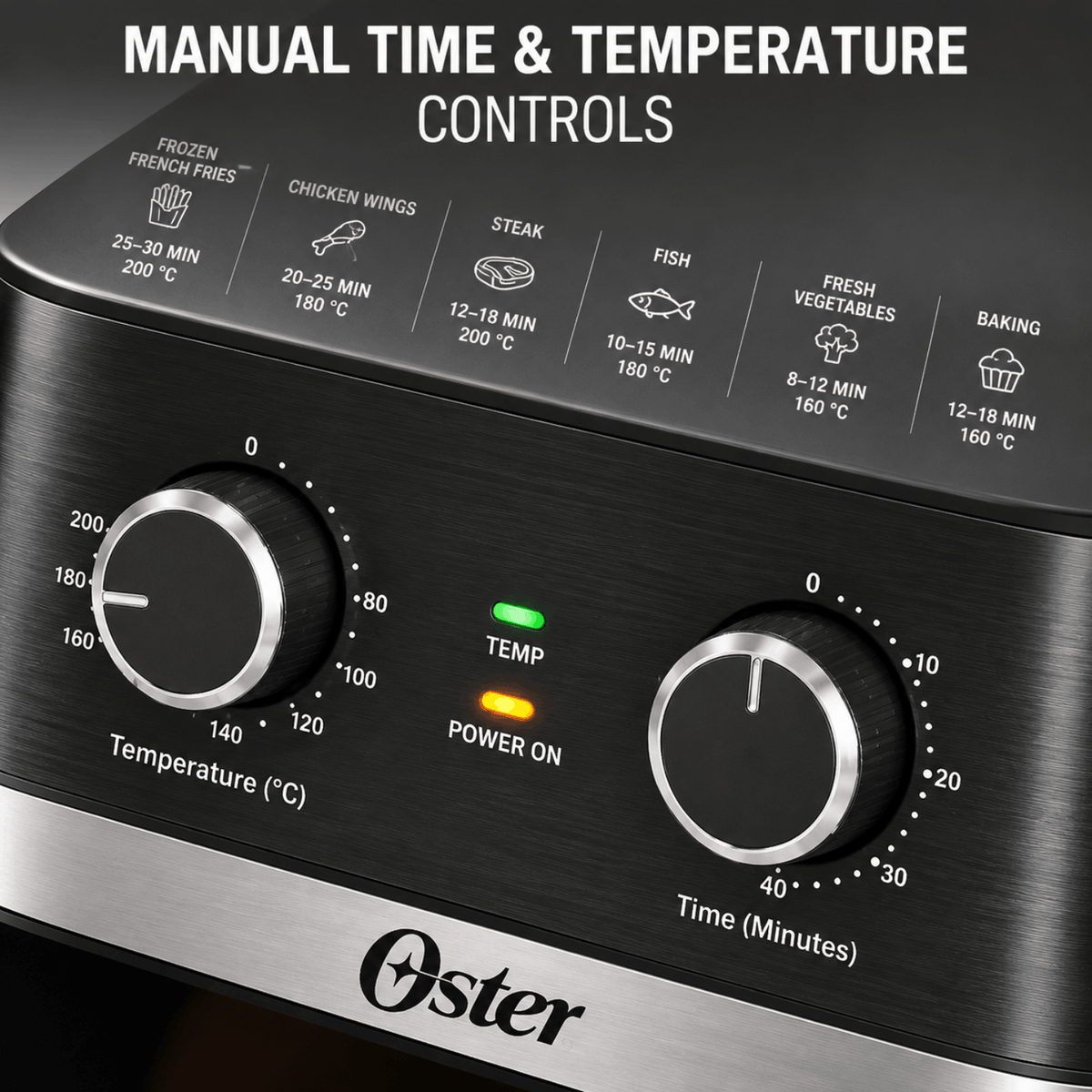Oster®️ Manual Air Fryer CKSTAF60WMDF | DiamondForce Non-Stick Coating | 6L Capacity with Viewing Window & Internal Light