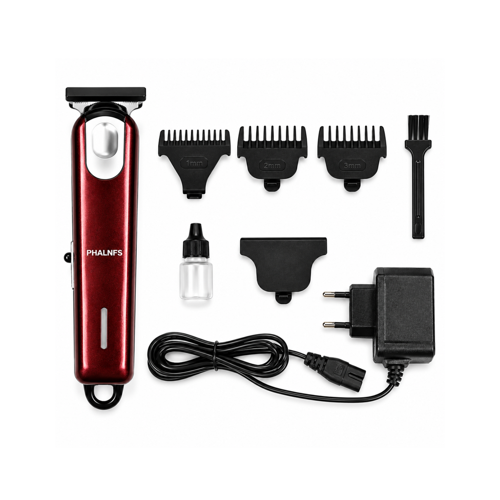 PHALNFS FS-6150 Professional Rechargeable Hair & Beard Trimmer for Men | 8000 RPM | Crimson Red