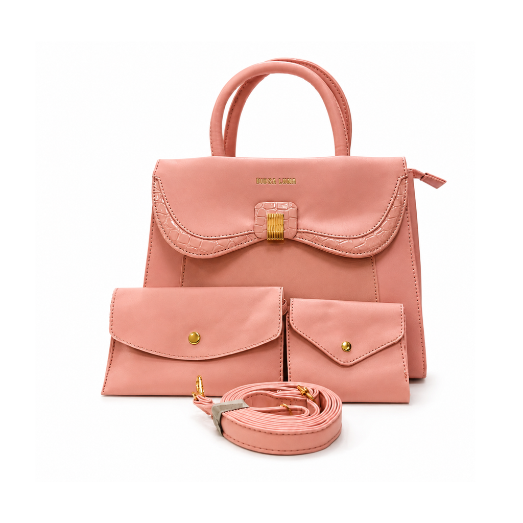 Diosa Luna Elegant Women's Handbag Set – Pink 4-Piece Shoulder & Crossbody Bag